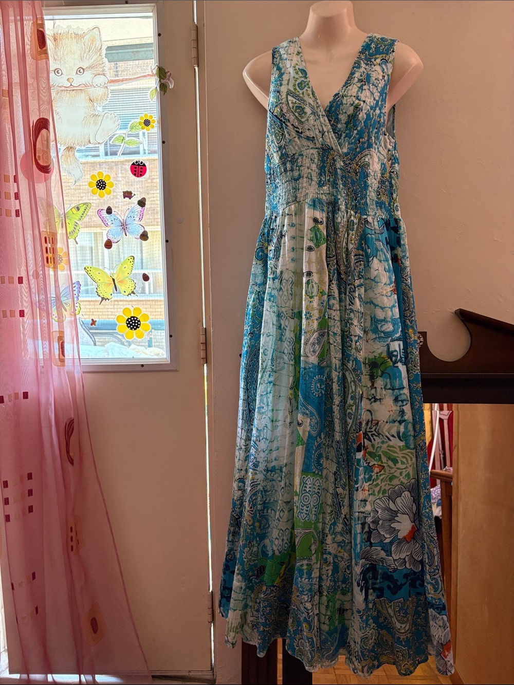 Solitaire Blue Green Paisley Floral Maxi Dress